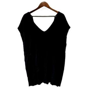 The Vanity Room Women's Size XL Cap Sleeve V-Neck Mid Length Sheath Top Black